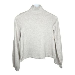 Madewell Oatmeal Bubble Sleeve Heathered Swing Turtleneck Crop Ribbed Top Sz XS